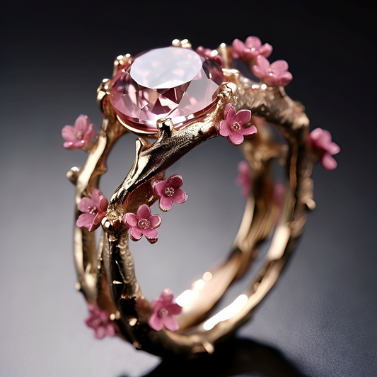 Aya – Anillo Flor Rosa en Cristal Dorado