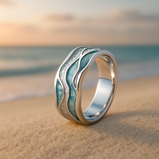 Brizz – Anillo Ola Plateada en Turquesa