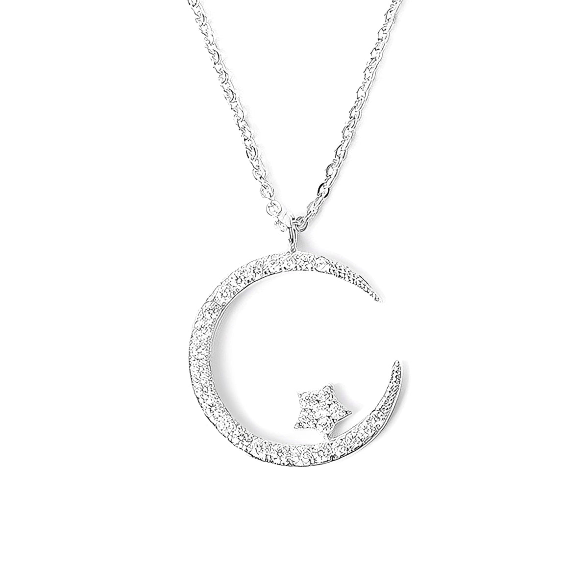 Collar de Mujer con Luna y Estrella con Colgante Curvado y Acentos de Piedra