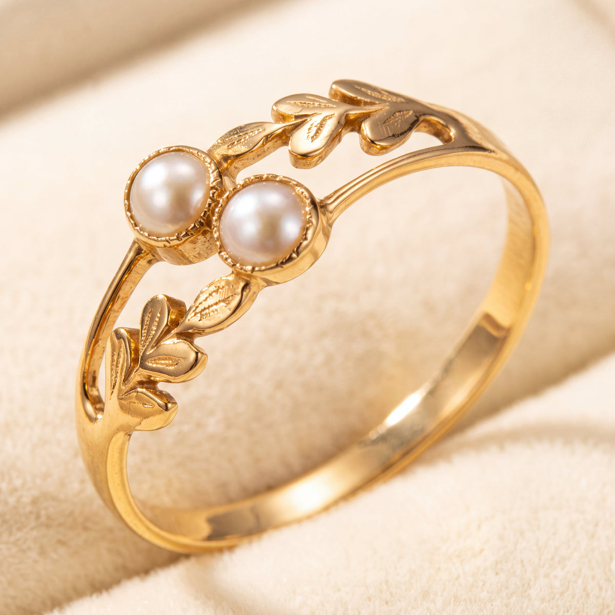 Anillo de Dama con Motivo Redondo Doble y Detalles de Hojas Florales