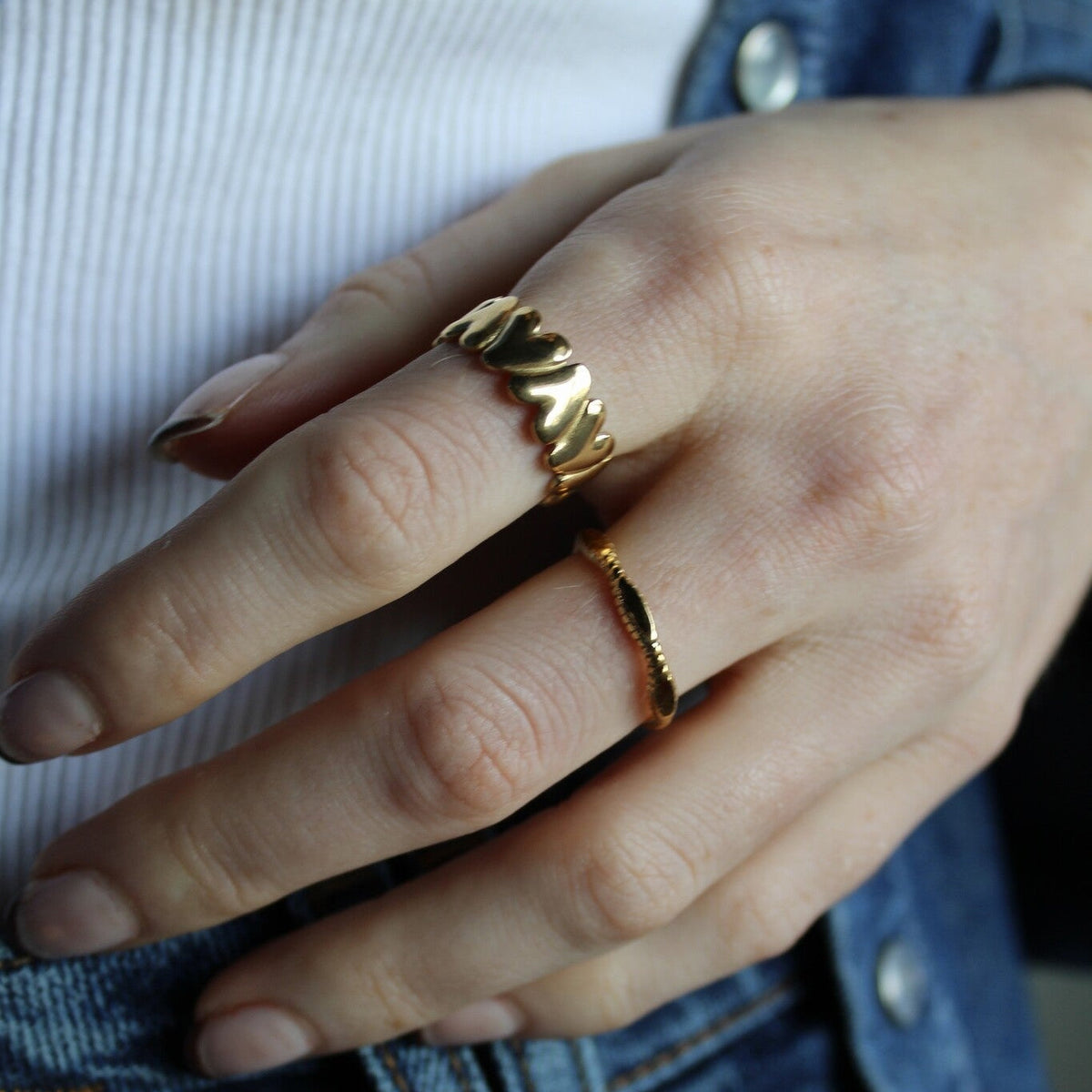 Damas Anillo Ancho Ajustable con Diseño de Hoja Superpuesta