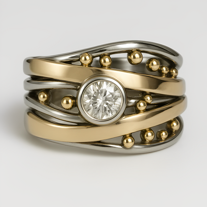 Dalia – Anillo Vintage Dorado con Circonita Incrustada