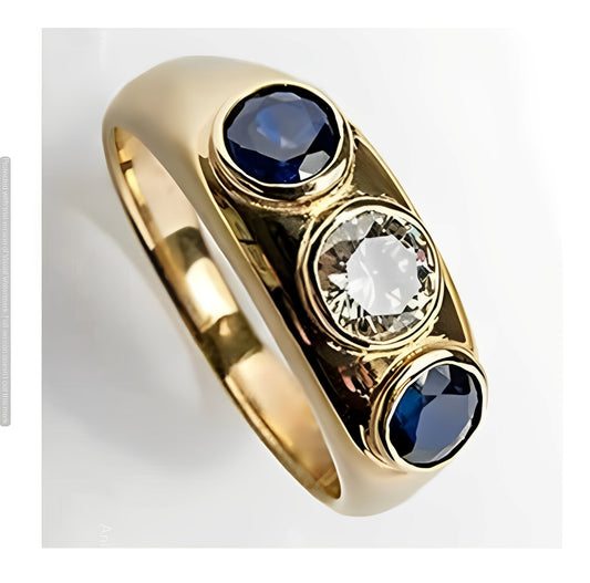 Oceane – Anillo Dorado Vintage con Cristal Azul y Circonita