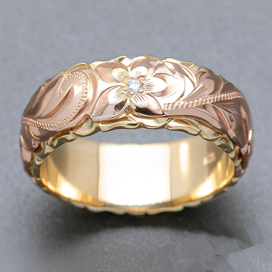 Roselín – Anillo Dorado Vintage con Flor de Rosa en Relieve