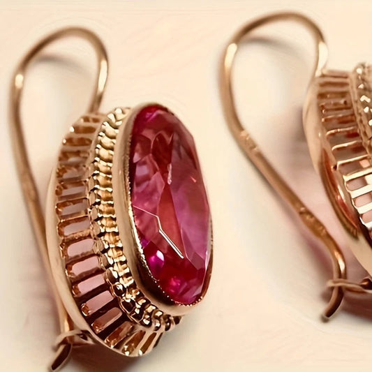 Roxane – Pendientes Cristal Rojo Vintage en Oro Rosa