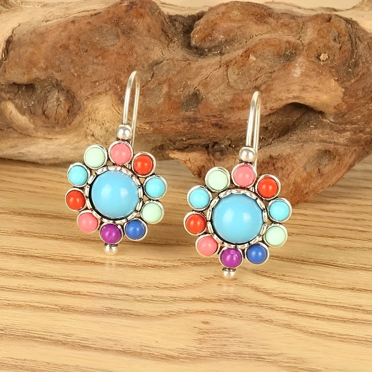 Yara – Pendientes Redondos con Turquesas Multicolor