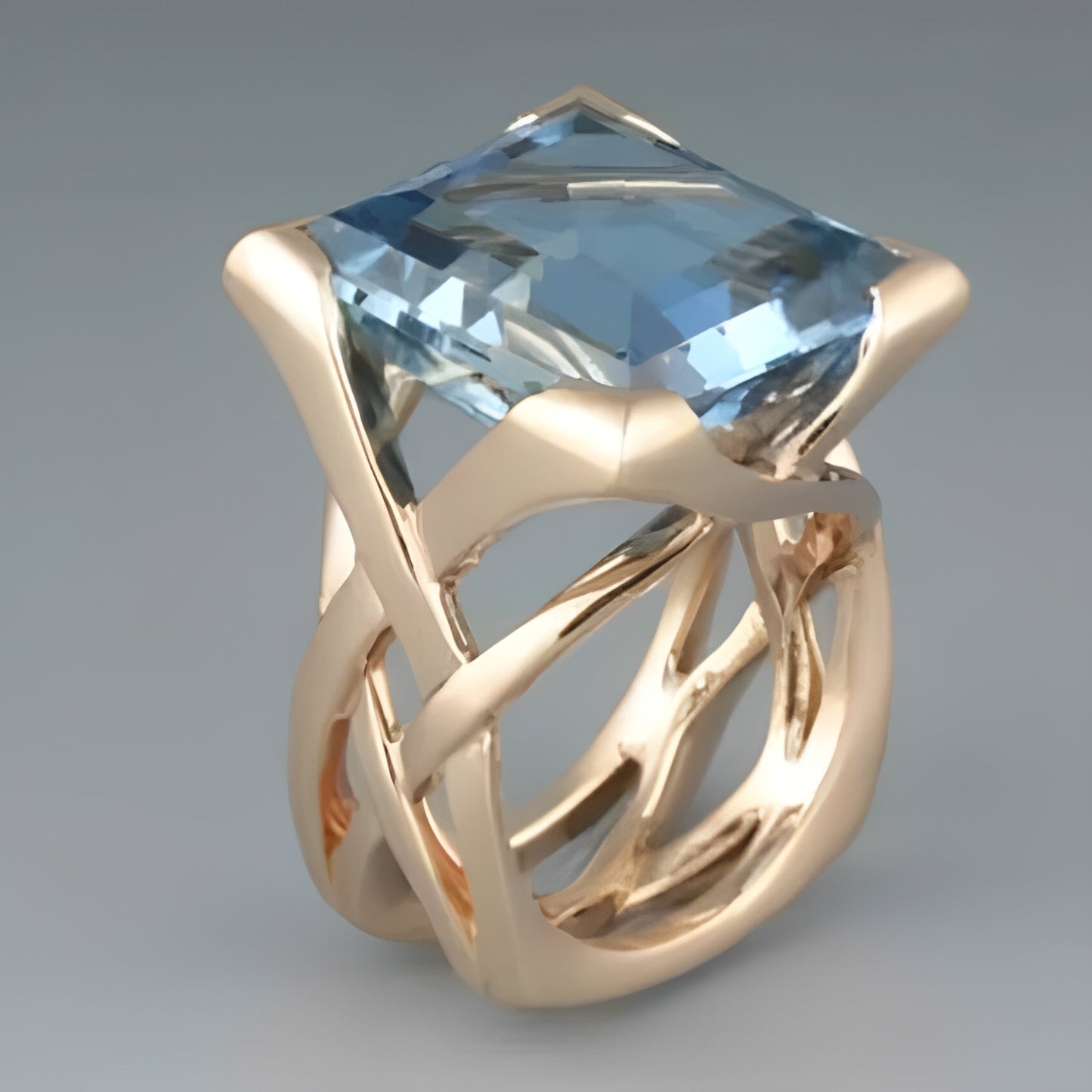 Melina – Anillo Vintage en Oro Rosa con Zircón Azul