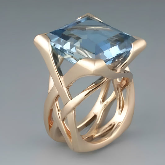 Melina – Anillo Vintage en Oro Rosa con Zircón Azul