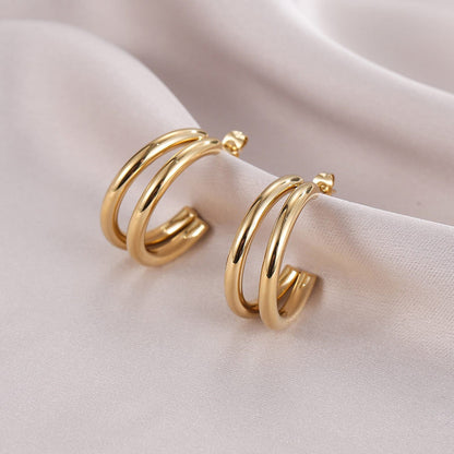 Yumi – Pendientes Doble Capa de Acero Elegantes