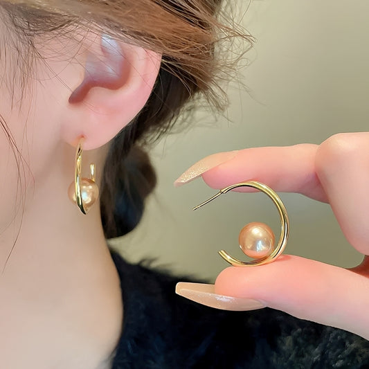 Chanty – Pendientes Aro Ola con Perla Elegantes