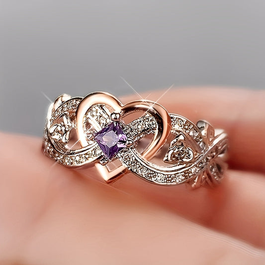Monica – Anillo Corazón Violeta Brillo Oro & Plata