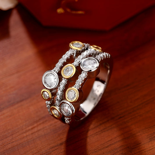 Soraya – Anillo Vintage Bicolor en Oro y Plata Brillante