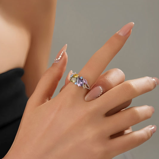 Clarine – Anillo Vintage de Plata con Cristales de Colores