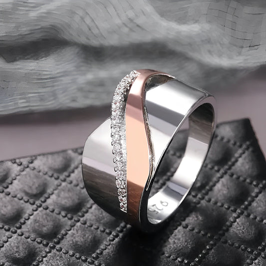 Dalia – Anillo Vintage en Oro Rosa y Plata con Circonitas