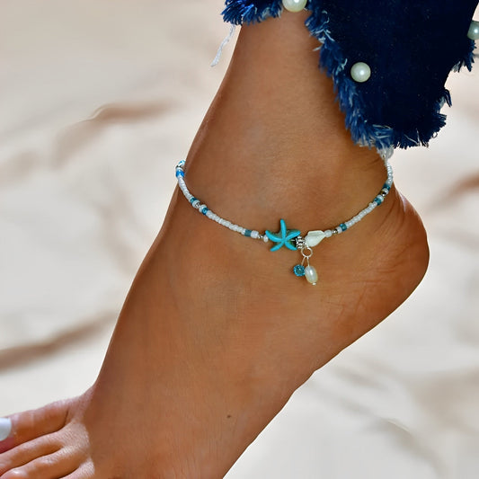 Isla – Pulsera Tobillo Estrella & Concha con Piedras Naturales