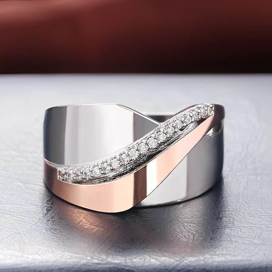 Elina – Anillo Vintage en Oro Rosa y Plata con Circonio
