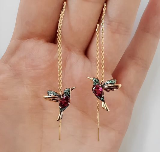 Whitney – Pendientes Colibrí en Esmalte y Circonio