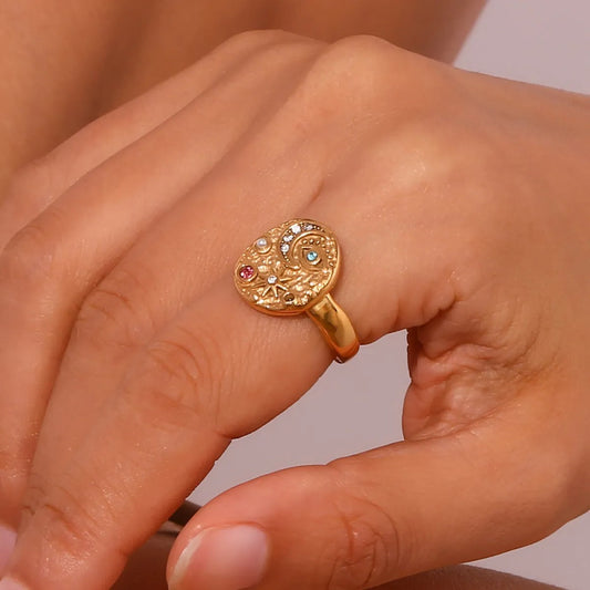 Solenya – Anillo Cristal Dorado Motivo Sol-Luna