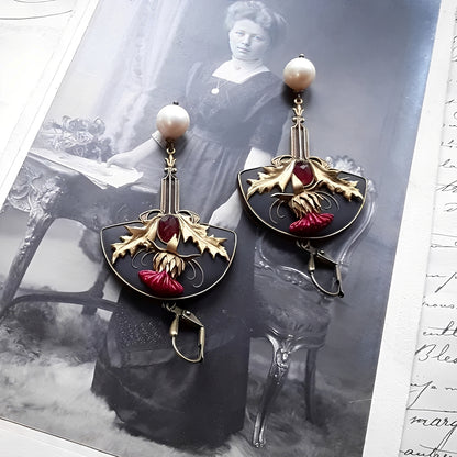 Zahara – Pendientes Boho con Perlas y Cristal Rojo