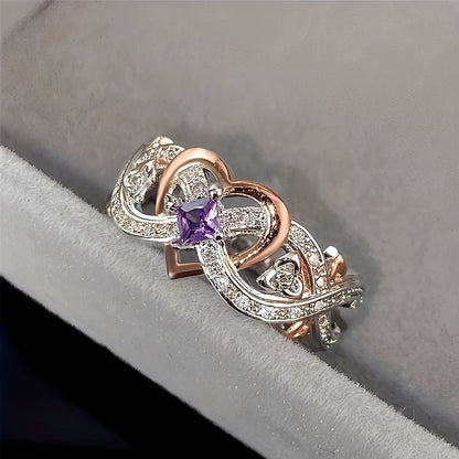 Monica – Anillo Corazón Violeta Brillo Oro & Plata