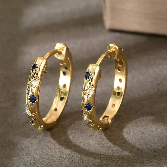 Maelis – Aros Dorados Vintage con Circonia Azul