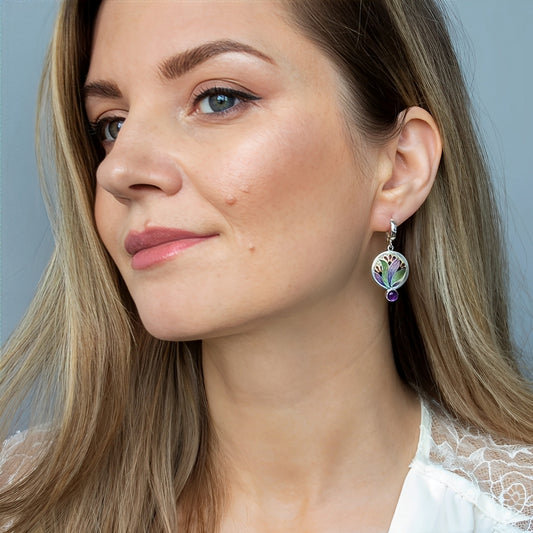 Zaria – Pendientes Boho de Plata con Cristales Morados