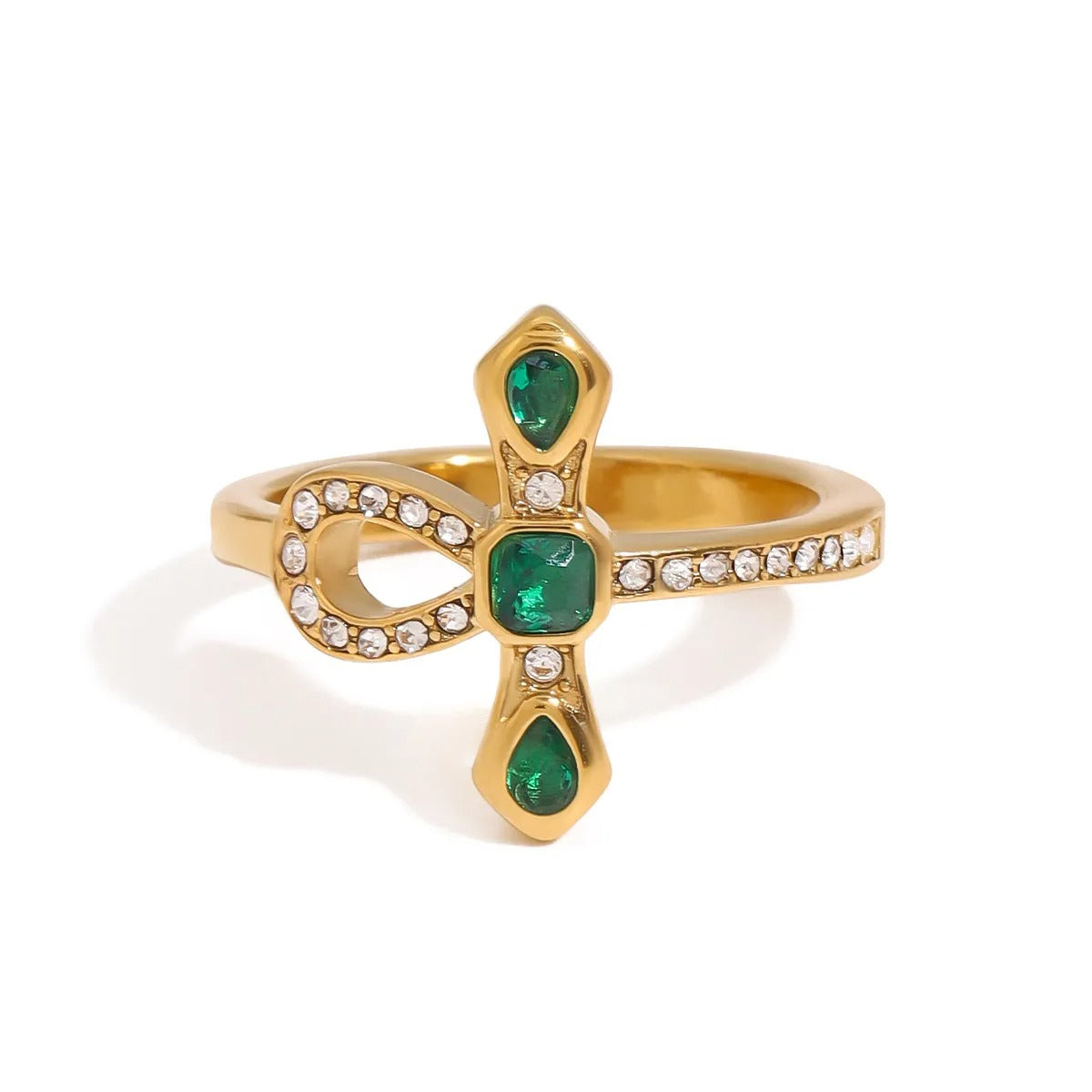 Nessa – Anillo Cruz Dorada Elegante