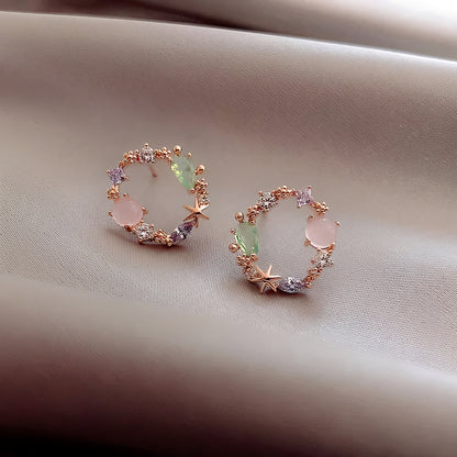 Charlene – Pendientes Florales de Cristal en Oro Rosado