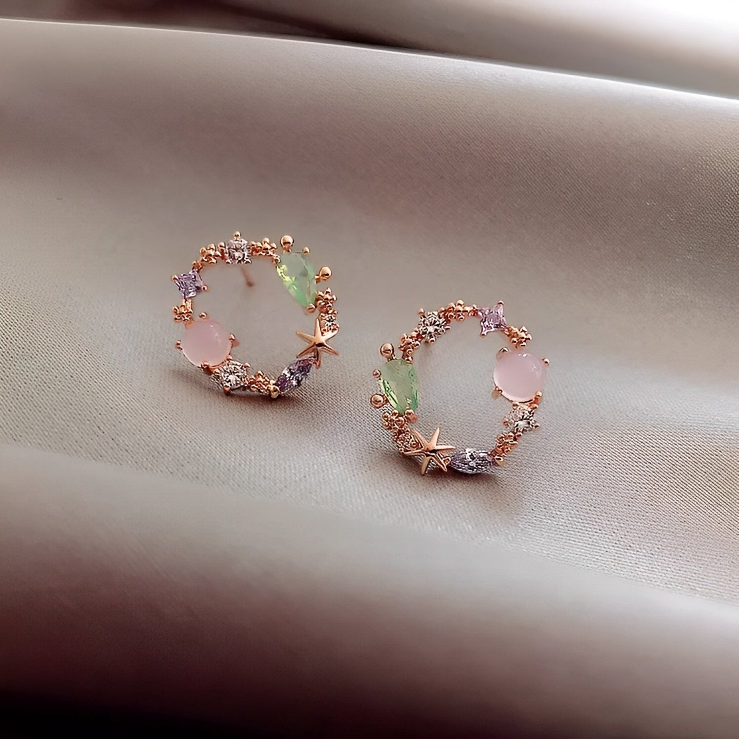 Florina – Pendientes Flor de Cristal y Oro Rosa