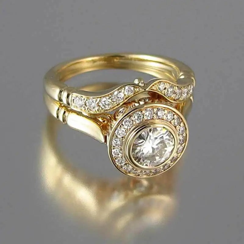 Janna – Conjunto de Anillos Vintage en Oro con Circonita Brillante