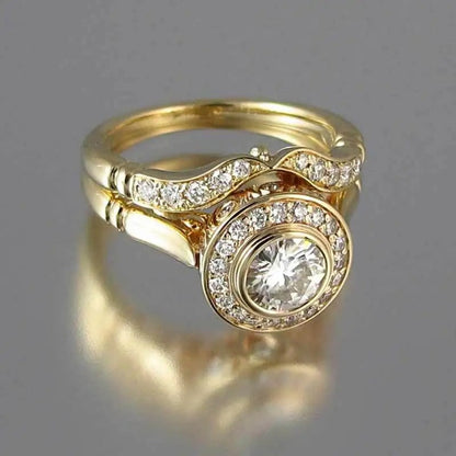Janna – Conjunto de Anillos Vintage en Oro con Circonita Brillante