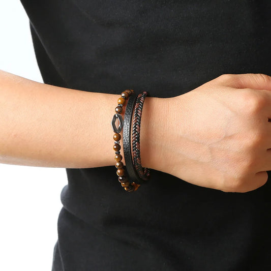 Kaelen – Pulsera Cuero & Ojo de Tigre Protector