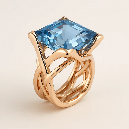 Bam – Anillo Vintage en Oro Rosa con Circonita Azul Brillante