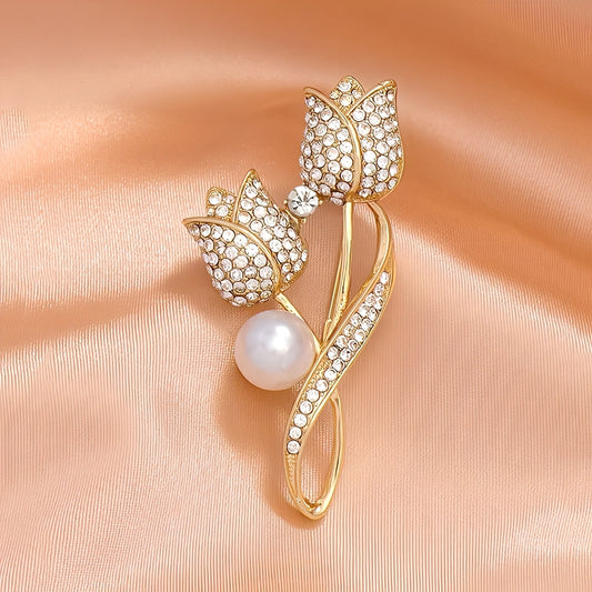 Jackie – Broche Tulipe en Oro con Zircon y Perla