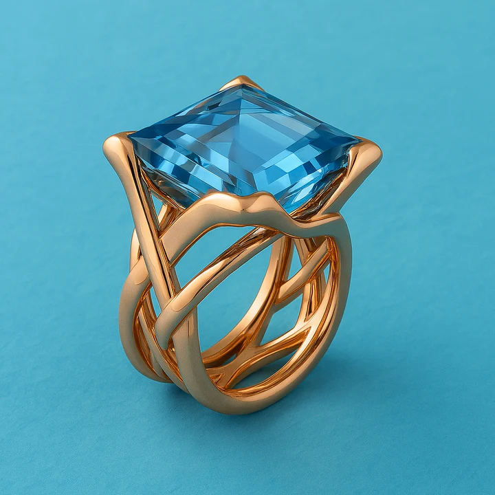 Bam – Anillo Vintage en Oro Rosa con Circonita Azul Brillante