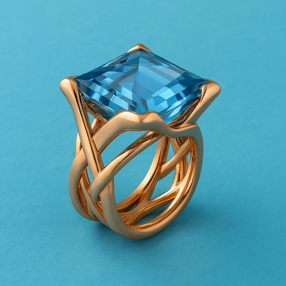 Bam – Anillo Vintage en Oro Rosa con Circonita Azul Brillante