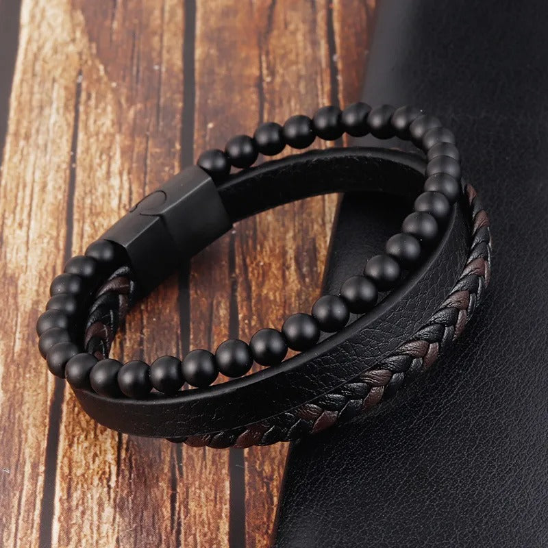 Kai – Pulsera de Cuero con Piedra Volcánica Natural