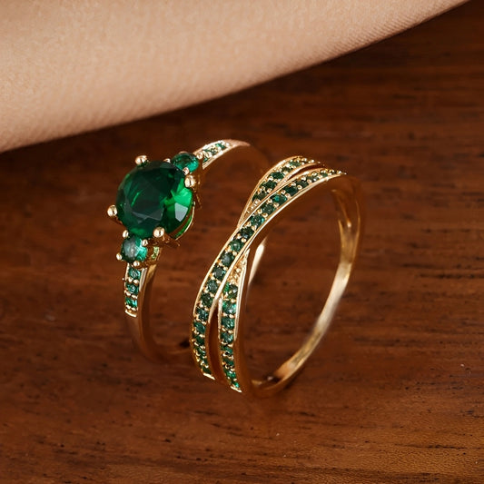 Ivy – Set de Anillos con Cristales Verdes