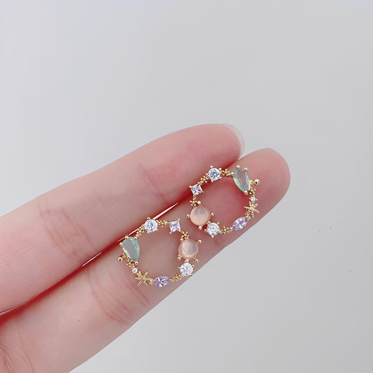 Charlene – Pendientes Florales de Cristal en Oro Rosado