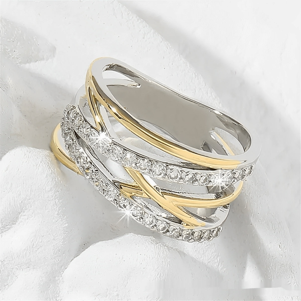 Cayenne – Anillo Bicolor con Circonitas Brillantes
