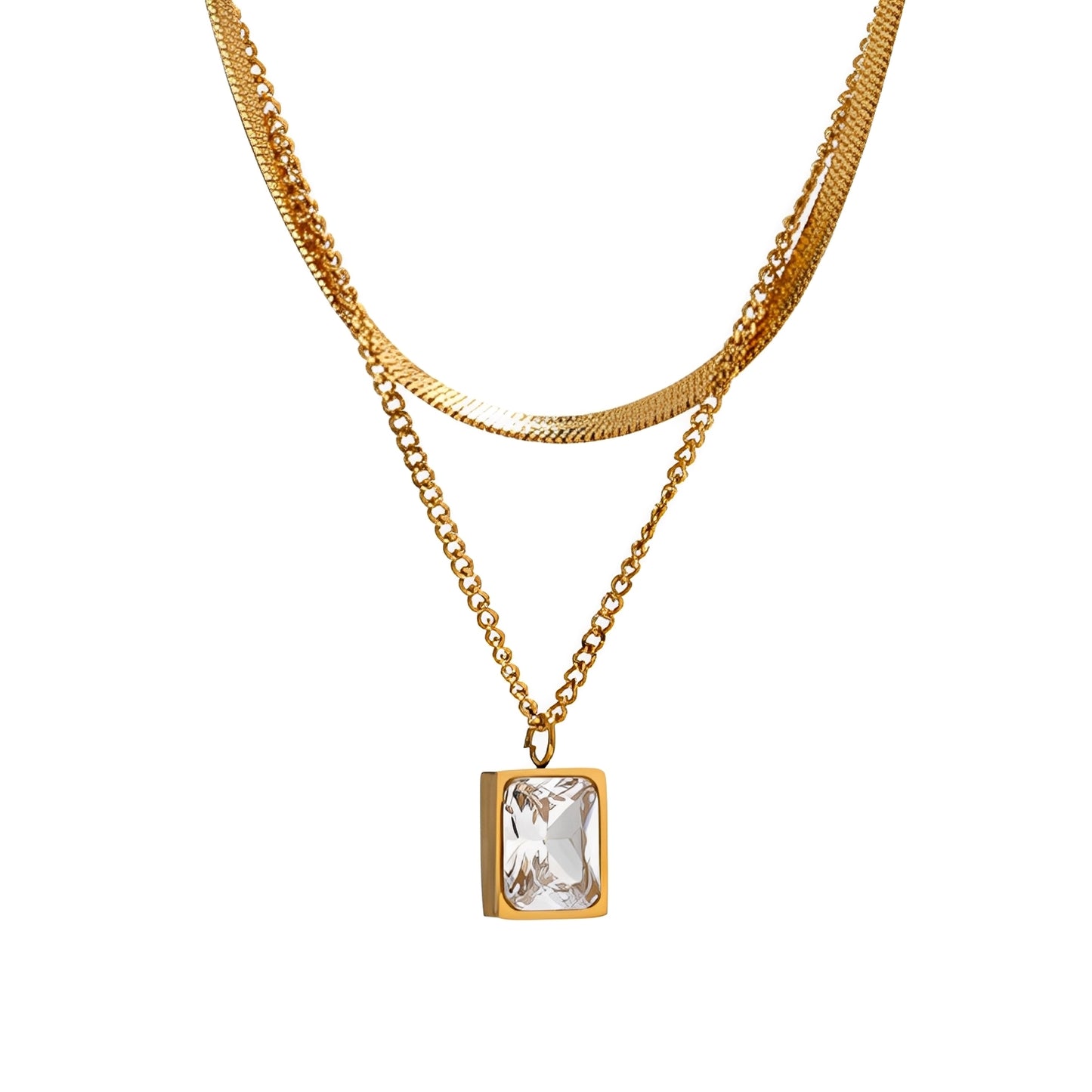 Elina – Collar con Colgante Cuadrado de Cristal Brillante