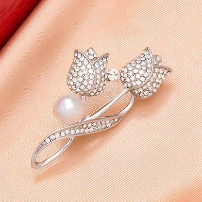 Jackie – Broche Tulipe en Oro con Zircon y Perla