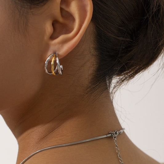 Marie – Pendientes Aro Bicolor de Triple Capa