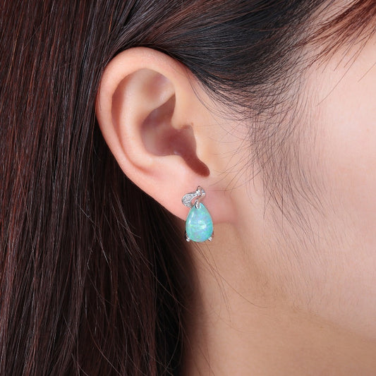 Isaline – Pendientes Brillantes Ópalo Verde & Plata