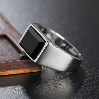 Daro – Anillo Sello Masculino con Piedra Negra