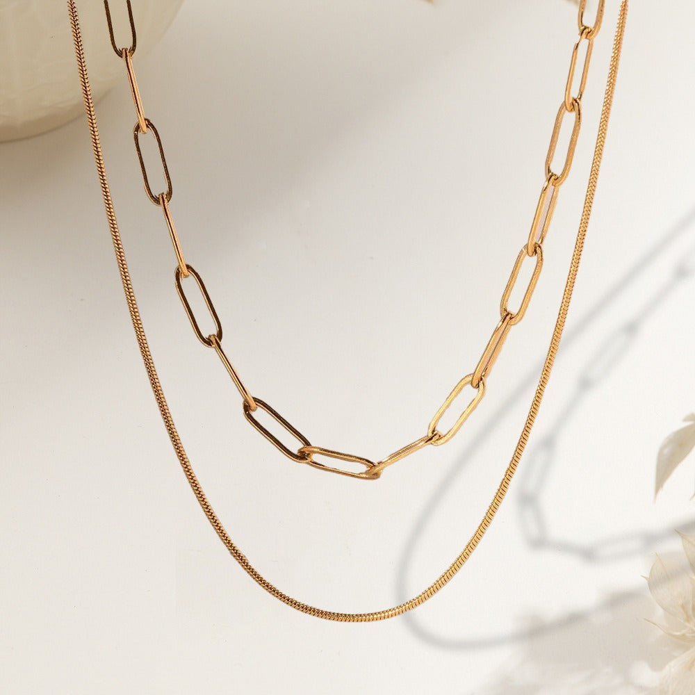 Shaina – Collar Doble Cadena Paperclip Vintage