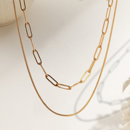 Shaina – Collar Doble Cadena Paperclip Vintage