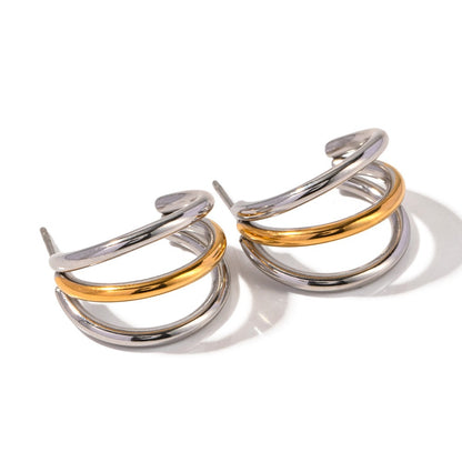 Marie – Pendientes Aro Bicolor de Triple Capa