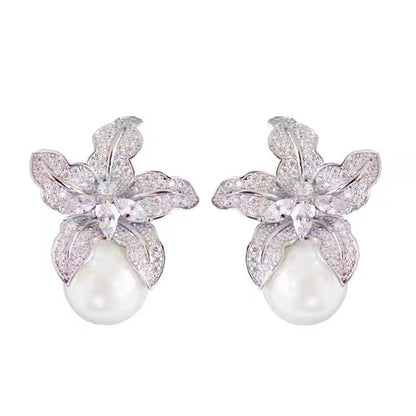Isaline – Pendientes Elegantes Flor y Perla