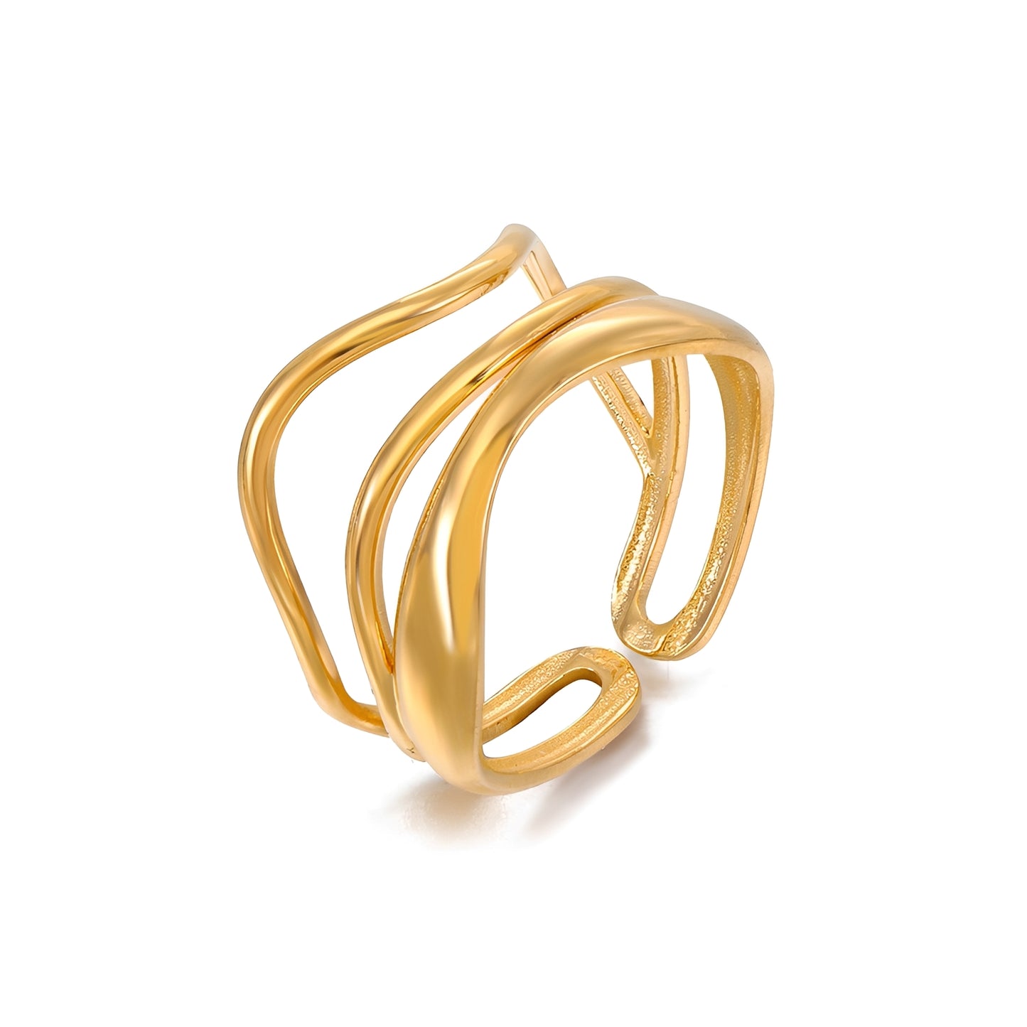 Risa – Anillo Ajustable de Tres Capas Dorado